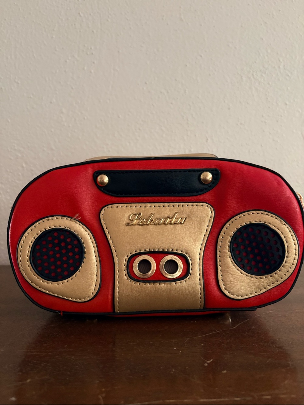 Lebarlu Red and Gold Portable Speaker Handbag